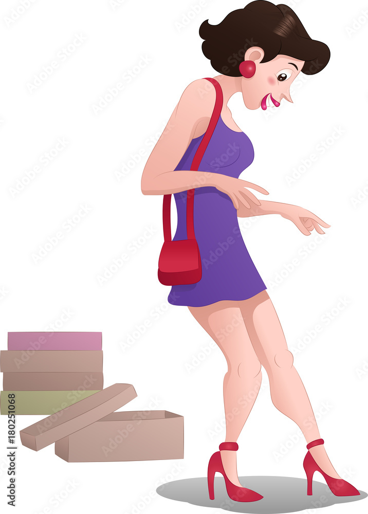 illustration of a shopping girl buy shoes on isolated white illustration of a shopping girl buy shoes on isolated white