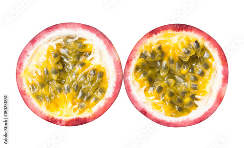 Closeup up passion fruit with sliced on white background, fruit for healthy concept