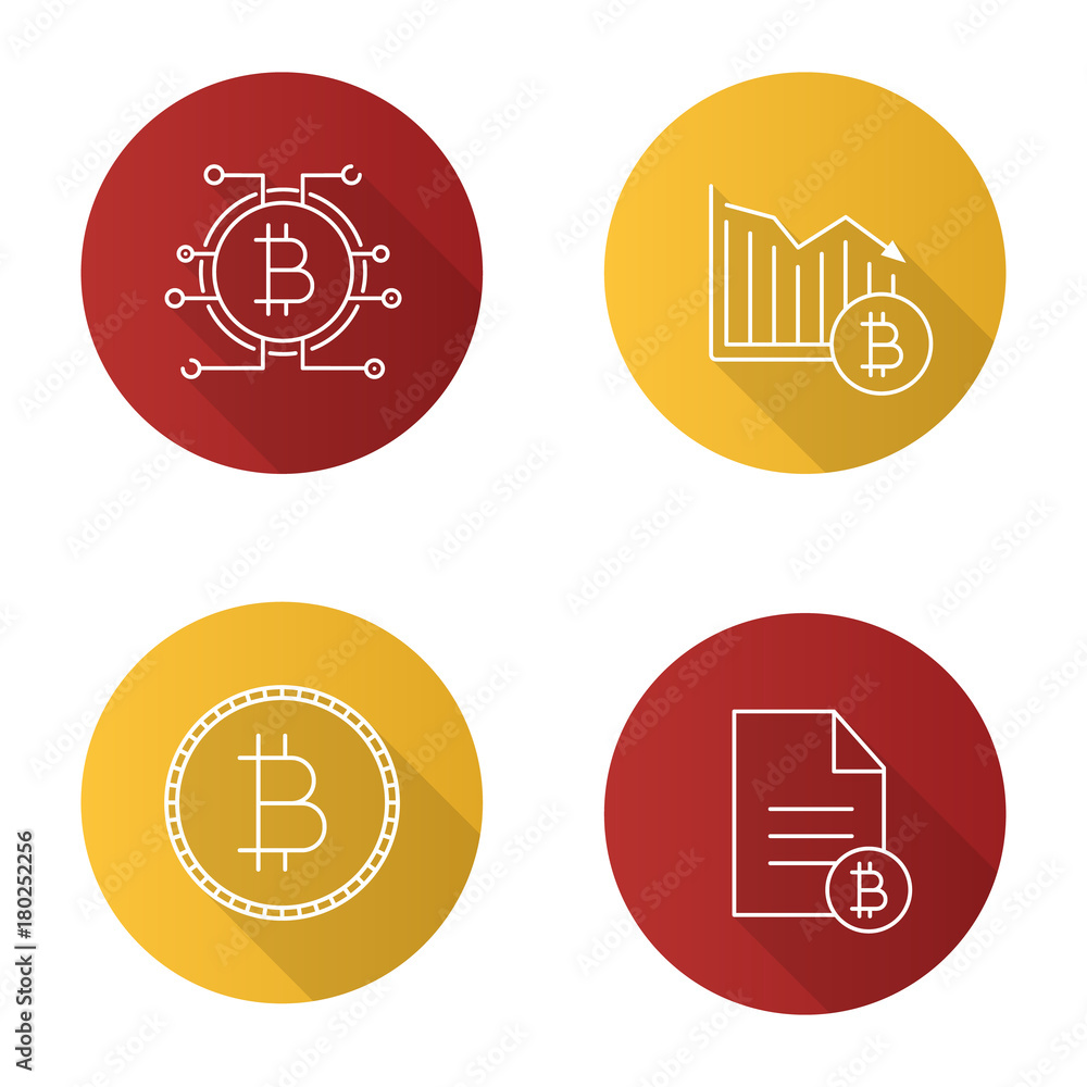 Bitcoin flat linear long shadow icons set Bitcoin flat linear long shadow icons set