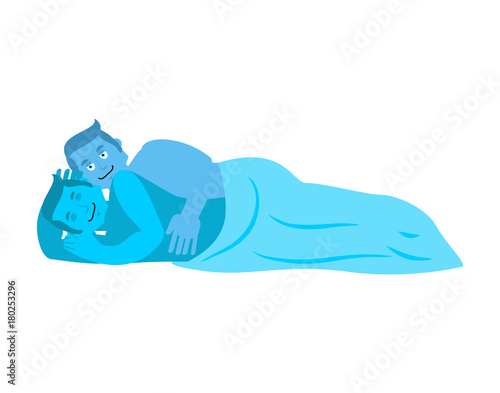 Gay in bed. Homosexuals are asleep. Guys under  blanket. LGBT vector illustration