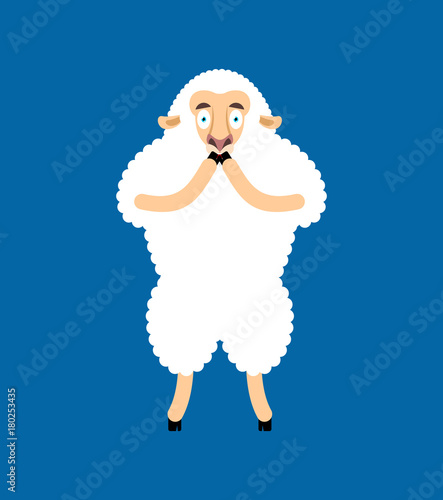 Sheep scared OMG. Ewe Oh my God emoji. Frightened Farm animal. Vector illustration