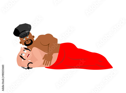 Broke Straight Boy. fear straight. Mans phobia. In bed with gay. Big gay is African American. Vector illustration