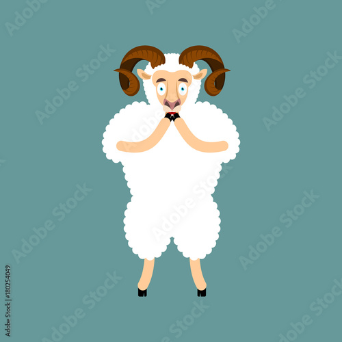 Ram OMG. sheep Oh my God emoji. Frightened Farm animal. Vector illustration