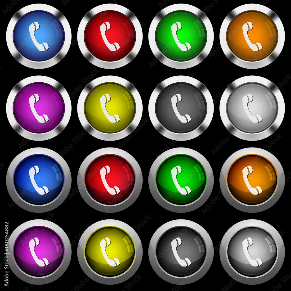Telephone call white icons in round glossy buttons on black background Telephone call white icons in round glossy buttons on black background