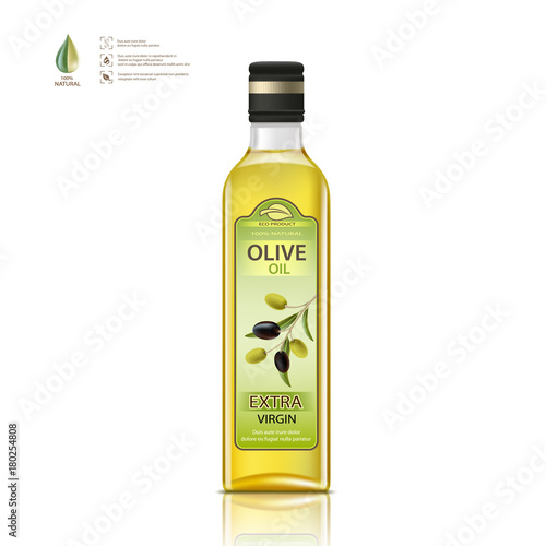 Glass bottle with olives oil.