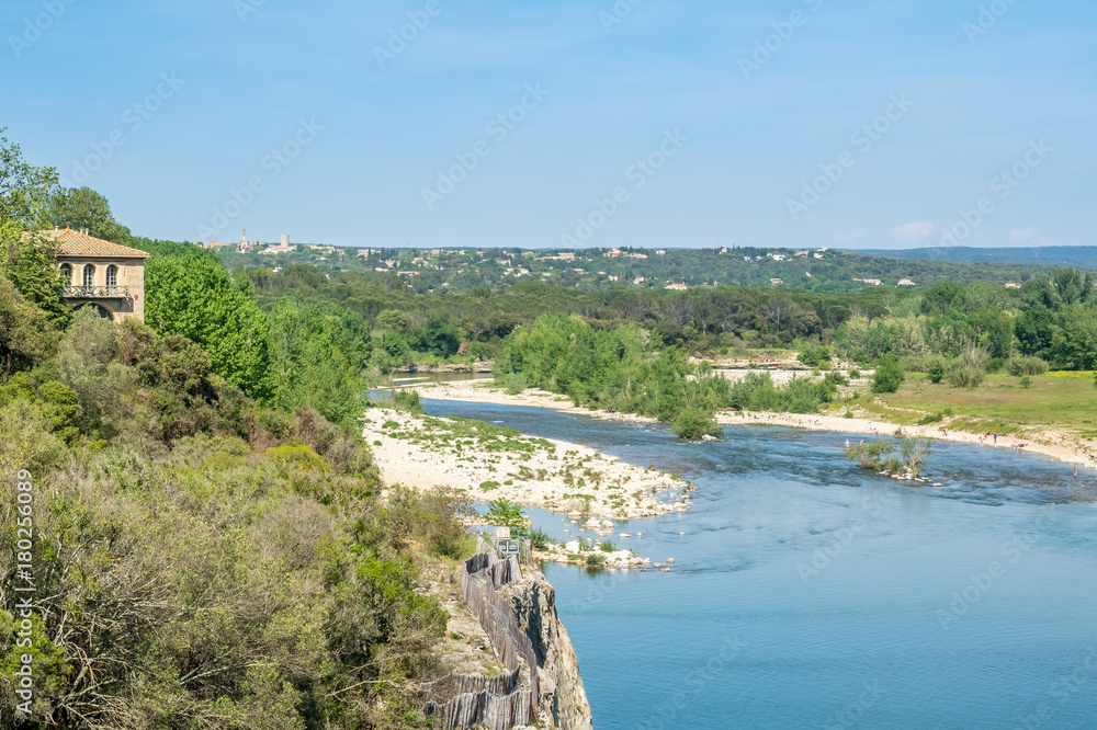 Gardon river beneath Pont du Gard in France