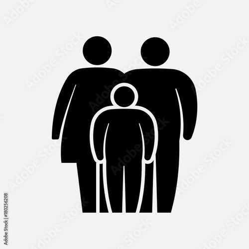 Overweight family icon. Fat woman, man, girl and boy. Vector illustration.