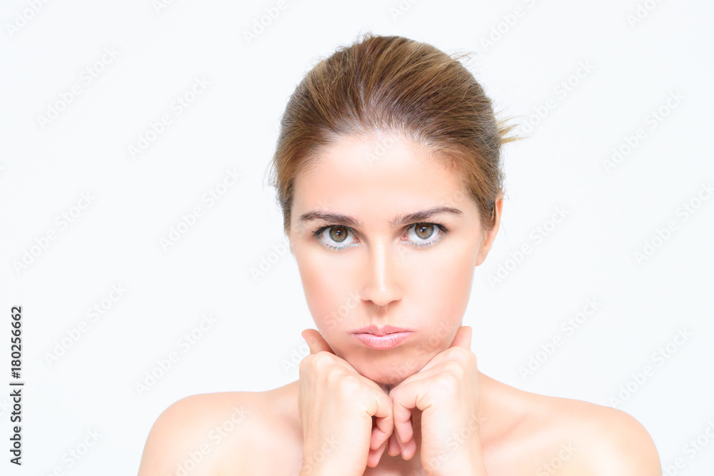 Portrait of beautiful young bored woman on white background Portrait of beautiful young bored woman on white background