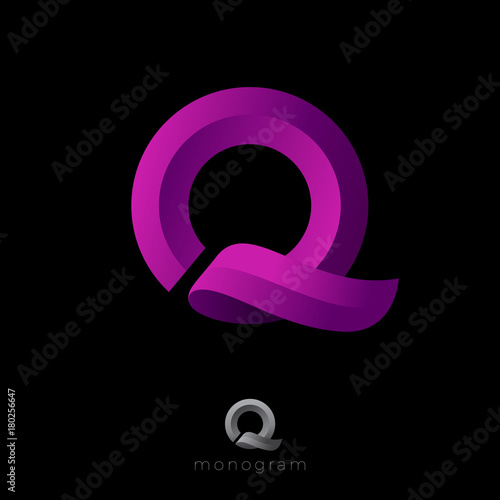 Q monogram. Q letter logo. Beautiful voluminous letter Q as ribbon on a dark background.