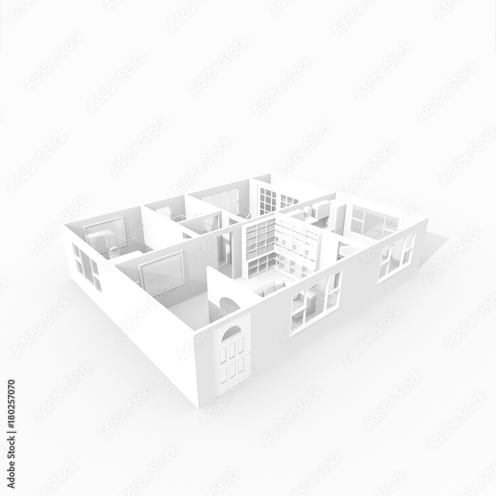 3d interior rendering of white furnished home apartment 3d interior rendering of white furnished home apartment