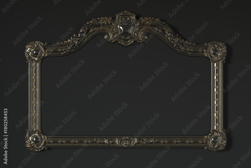 Classic frame on a black background. 3d rendering. Classic frame on a black background. 3d rendering.