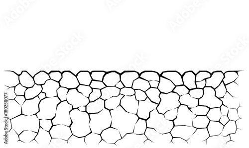 Earth cracks or stone on white background. Cracked concrete wall texture design in banner with polygon rock style.