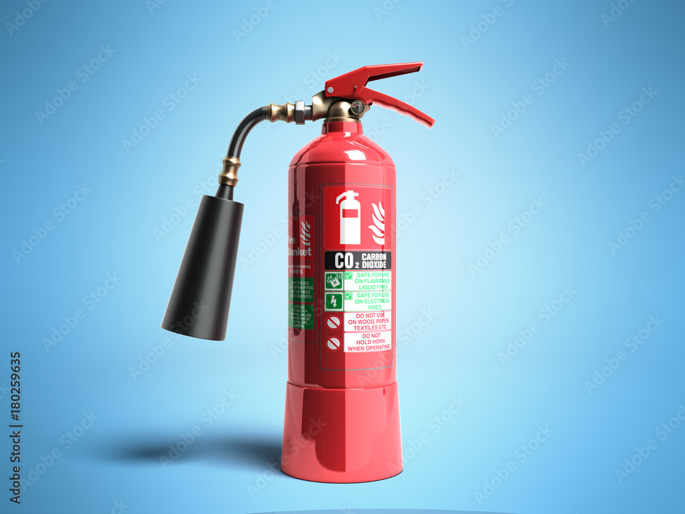 Carbon Dioxide Fire extinguisher 3d render on blue background Carbon Dioxide Fire extinguisher 3d render on blue background