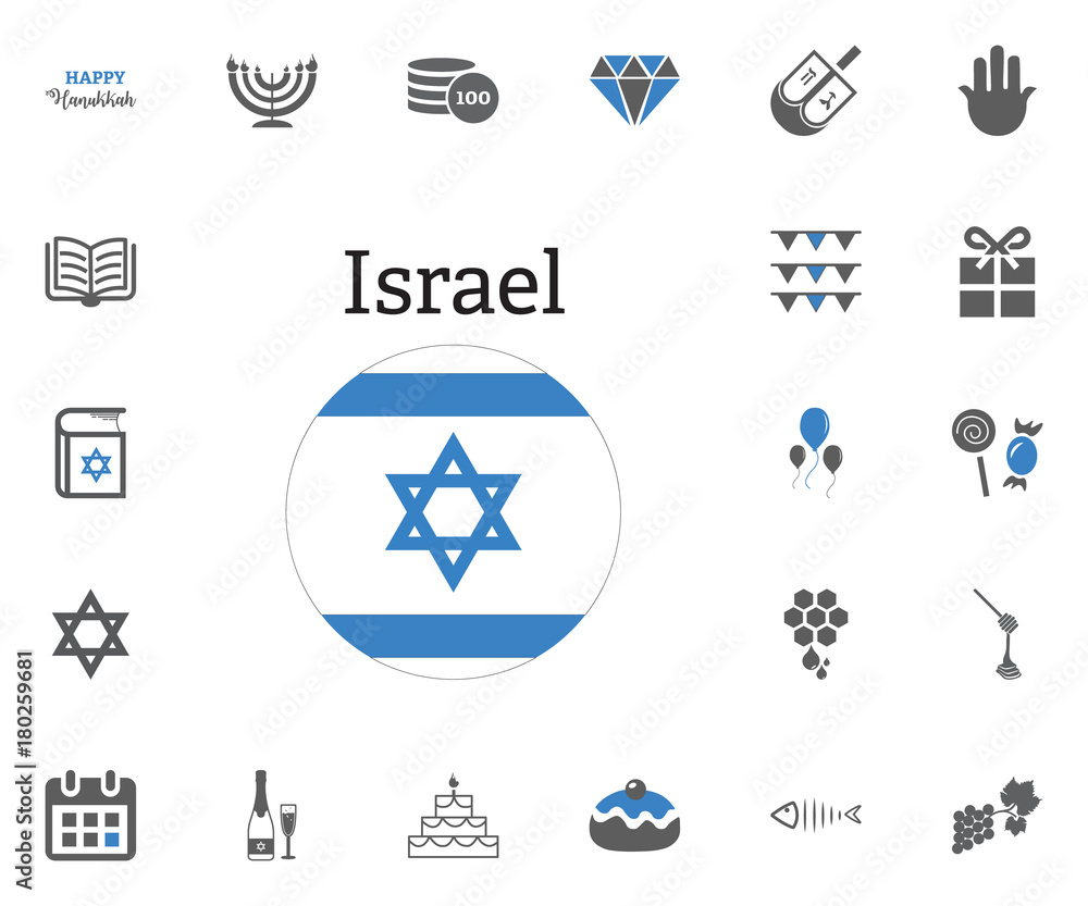 Obraz premium Jewish Holiday Hanukkah icons set. Vector illustration