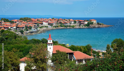 View of the bay and the old part of Sozopol on the Black Sea coast of Bulgaria.