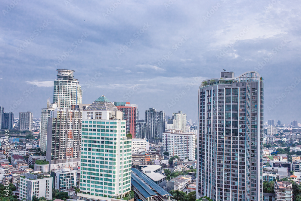 city buildings with blue sky