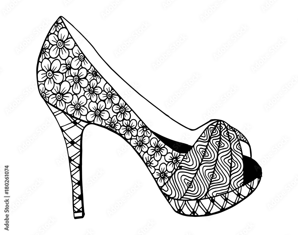 Hand drawn outline ornamental high heel shoe illustration Stock ...