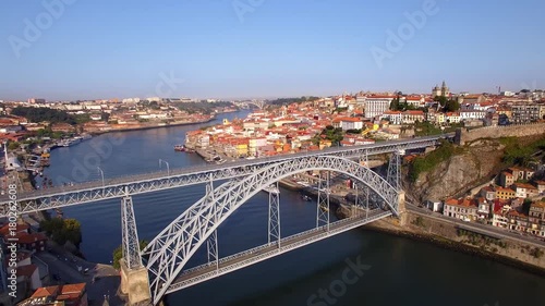 Porto, Portugal, aerial view of old town and Dom Luis Bridge over the Douro river. photo