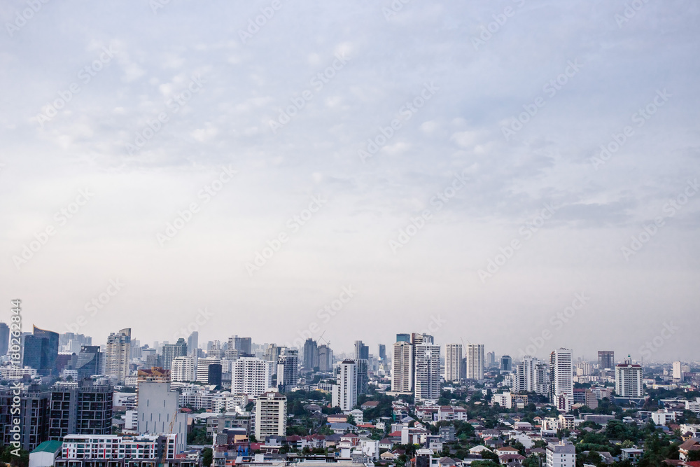 Sky view of city buildings with blue sky at Bangkok Thailand 