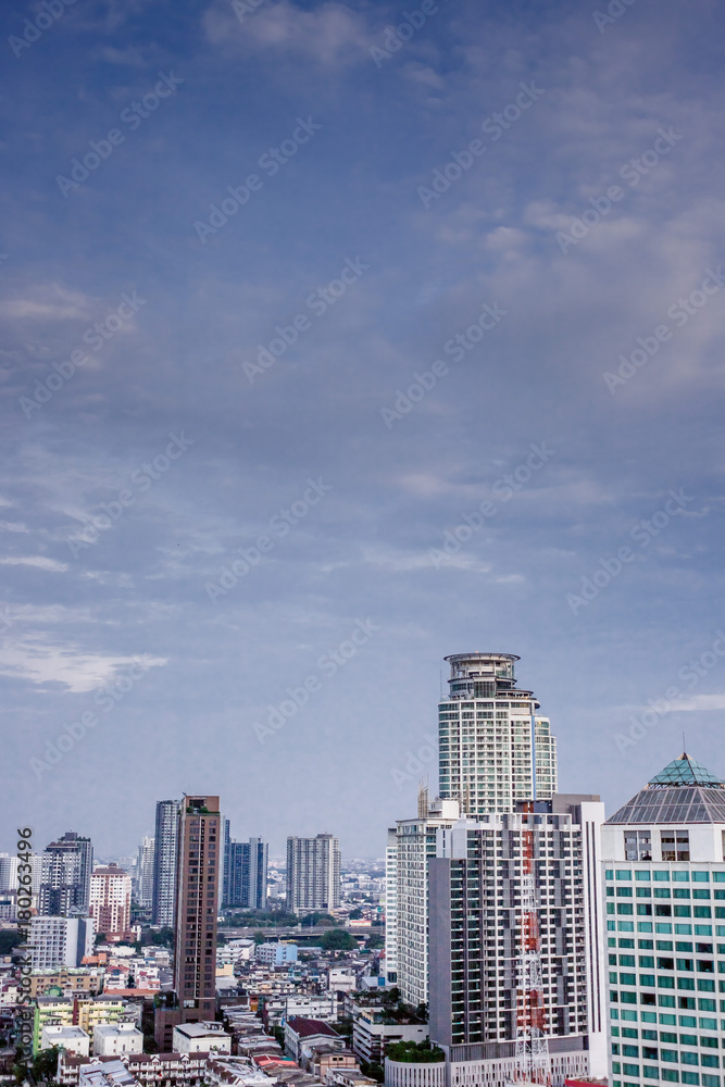 Bangkok Ekamai city buildings with blue sky