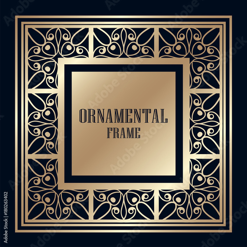 Golden vintage frame with place for text. Template for design. Vector illustration