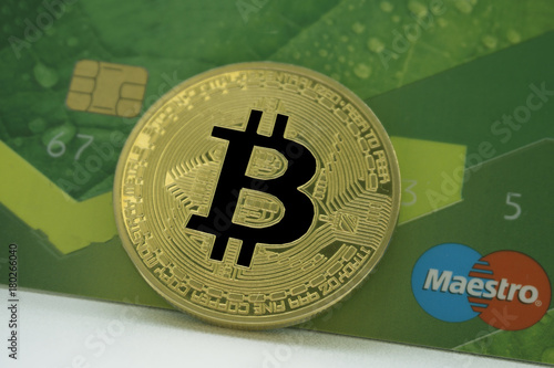 Russia - Berezniki on 9 October 2017 : bitcoin and green credit card photo