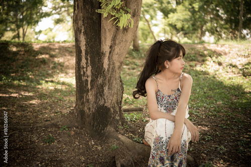 Close up sad beautiful asian woman from unrequire love,she think so much about boyfriend,life without love photo