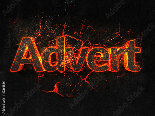 Advert Fire text flame burning hot lava explosion background.