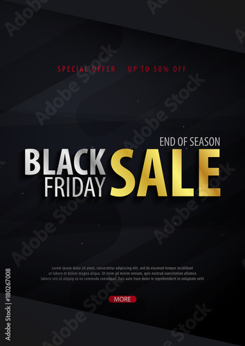 Black Friday Sale poster or Flyer. Discount background for the online store, shop, promotional leaflet, poster, banner. Vector illustration.