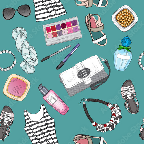 Seamless pattern with female fashion accessories