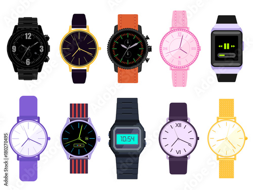 Vector Set of men's and women's watches. Watches collection isolated on white background