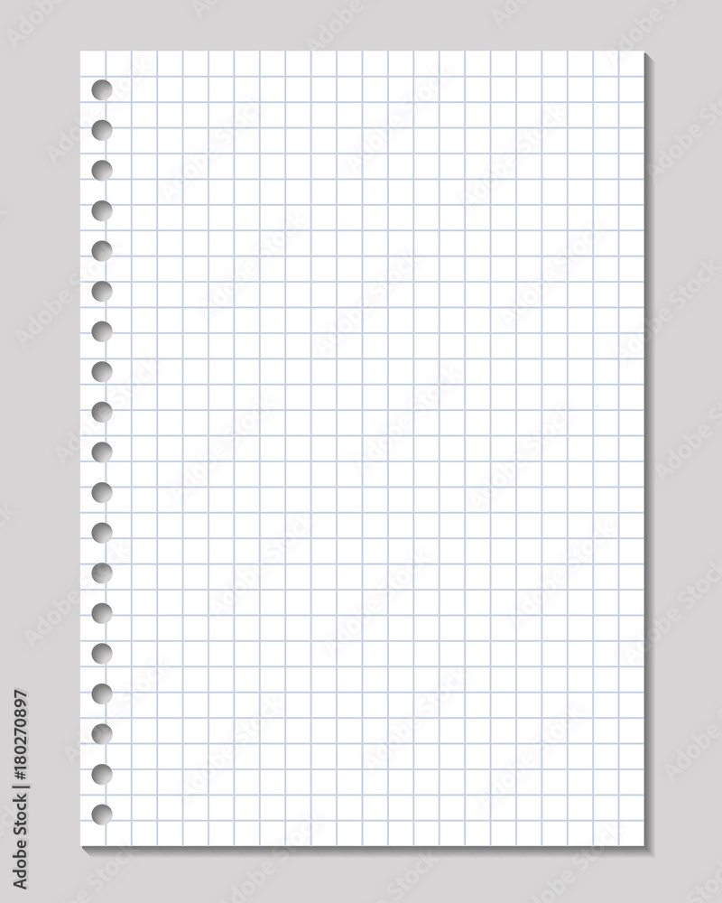 Realistic vector illustration of blank sheet of square paper from a block isolated Realistic vector illustration of blank sheet of square paper from a block isolated
