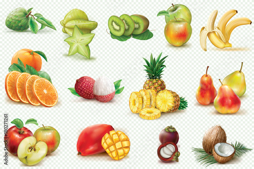 Set with colorful fruits on a transparent background