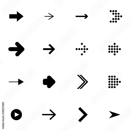 Flat set of the black arrows on white background. Simple vector illustration of color elements for web. Set of the symbols icon for navigation.