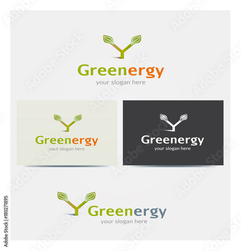 Logo Icône Lettre Y Feuillage Ecologie Energie Renouvelable Carte de Visite et Charte Graphique Entreprise Plusieurs Couleurs
