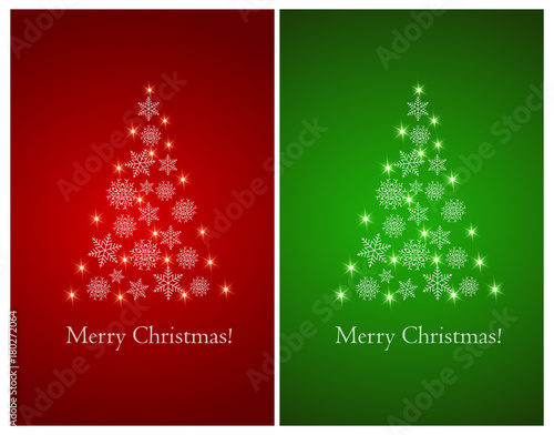 Set of greeting cards with abstract Christmas tree of snowflakes