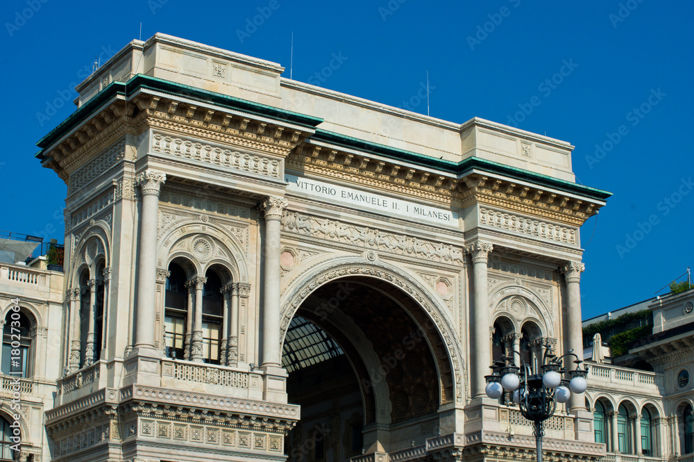 Vittorio Emanuele II gallery in Milan with blue sky