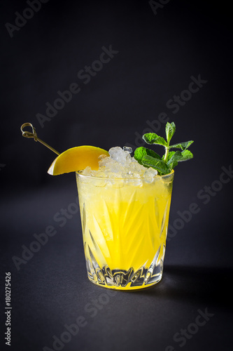 Fresh coctail drink on black background