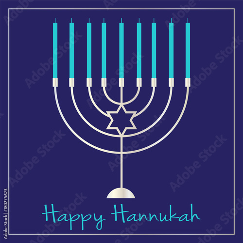 silver Hannukah menorah graphic on blue
