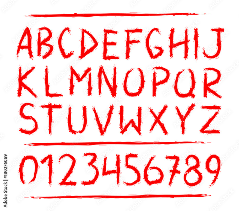 Blood hand drawn horror, scary letters Blood hand drawn horror, scary letters