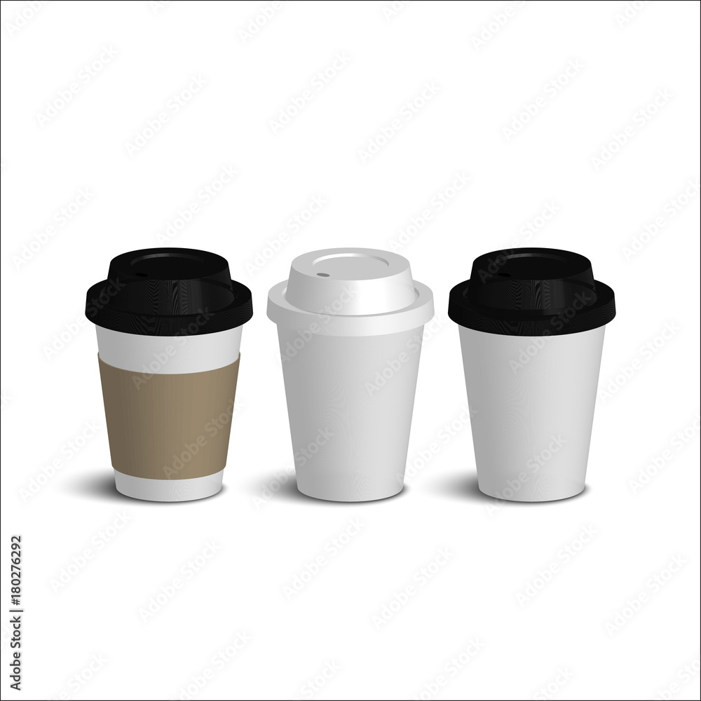 Realistic paper coffee cup set. 3d rendering isolated on the white background vector illustration. Realistic paper coffee cup set. 3d rendering isolated on the white background vector illustration.
