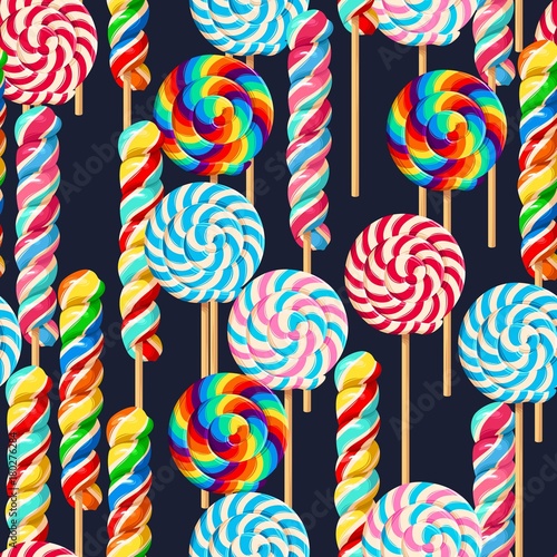 Seamless pattern with striped lollipops