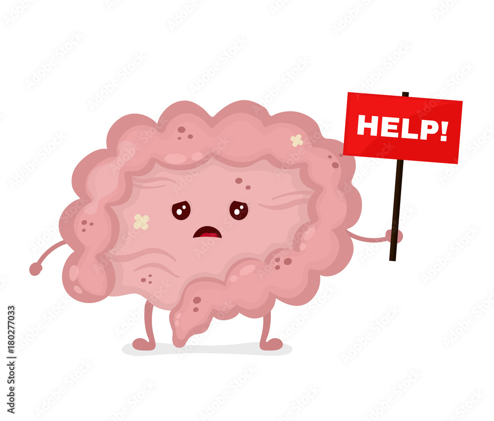 Sad unhealthy sick Intestine with nameplate Stock Vector | Adobe Stock