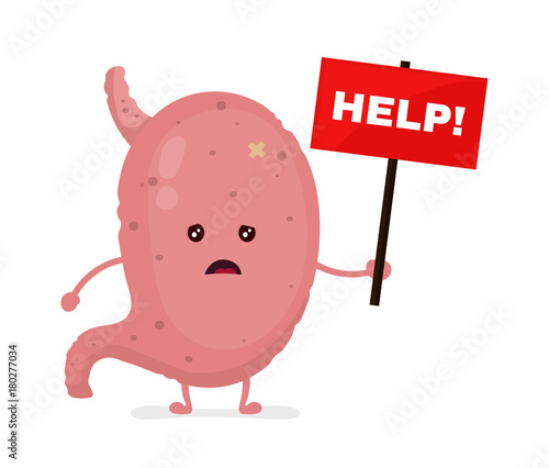 Sad unhealthy sick stomach with nameplate 