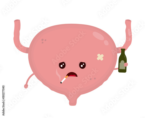 Sad unhealthy sick bladder with bottle 