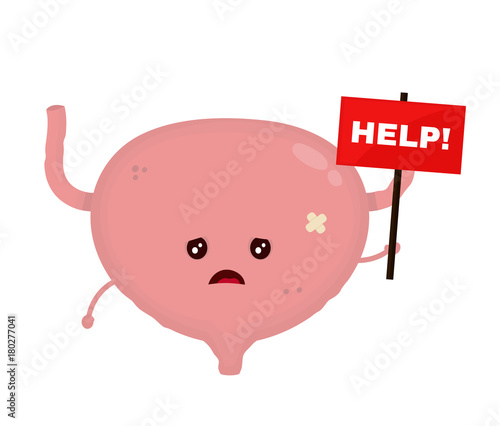 Sad unhealthy sick bladder with nameplate 