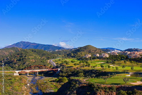 Bridge. Beautiful day. River and mountains. Costa del Sol, Andalusia, Spain.