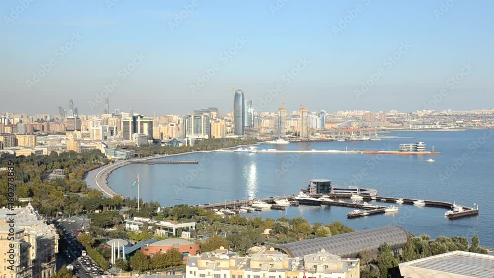 Baku.Azerbaijan.Panorama.View on the coastal bay of the capital on the Caspian Sea. Baku.Azerbaijan.Panorama.View on the coastal bay of the capital on the Caspian Sea.