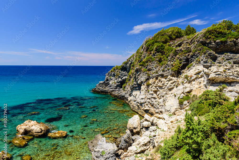 Beautiful summer landscape. Scenic coastline of the Greek island of Samos
