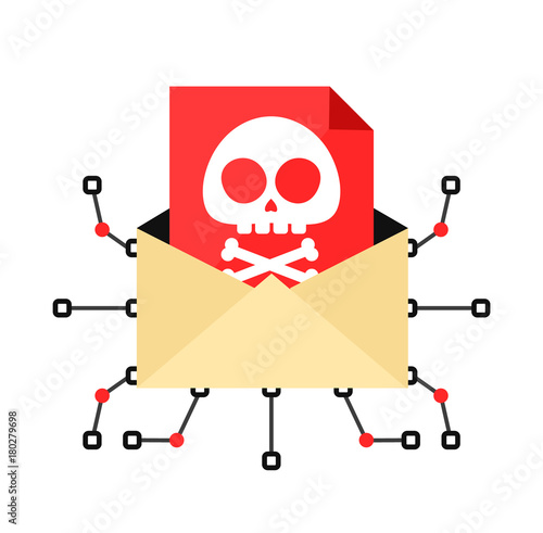 Letter with a computer virus. Vector flat 